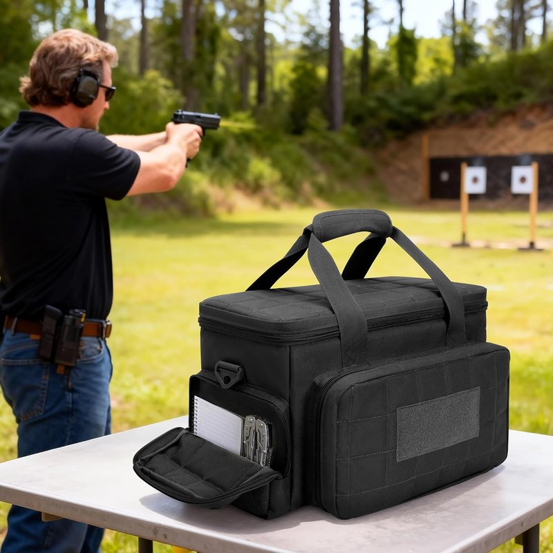 Gun Range Bag for 4 Handguns & Ammo - Tactical Pistol Case with 6 Magazine Slots | Padded Shoulder Strap, Durable Design