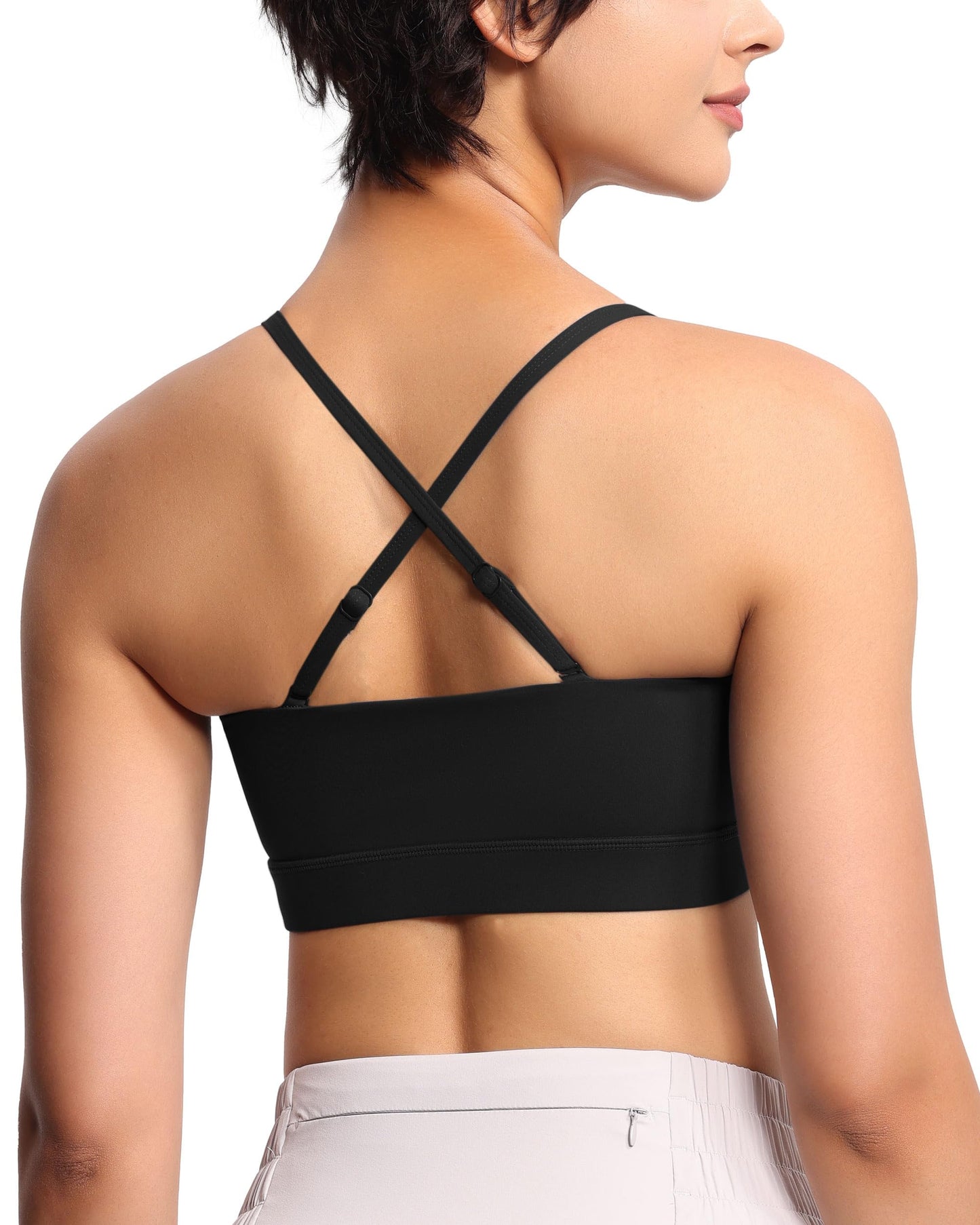 THE GYM PEOPLE Women's Adjustable Spaghetti Strap Sports Bras Wirefree Workout Tops with Removable Padded Black