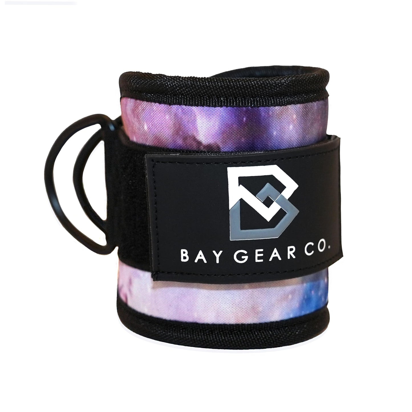 Bay Gear Co. Ankle Straps – Strong Hook and Loop System & Neoprene Padded for Cable Machine Glute Workouts, Slick Black Stainless Steel D Ring, Adjustable Fit for Men & Women, Galaxy, Single