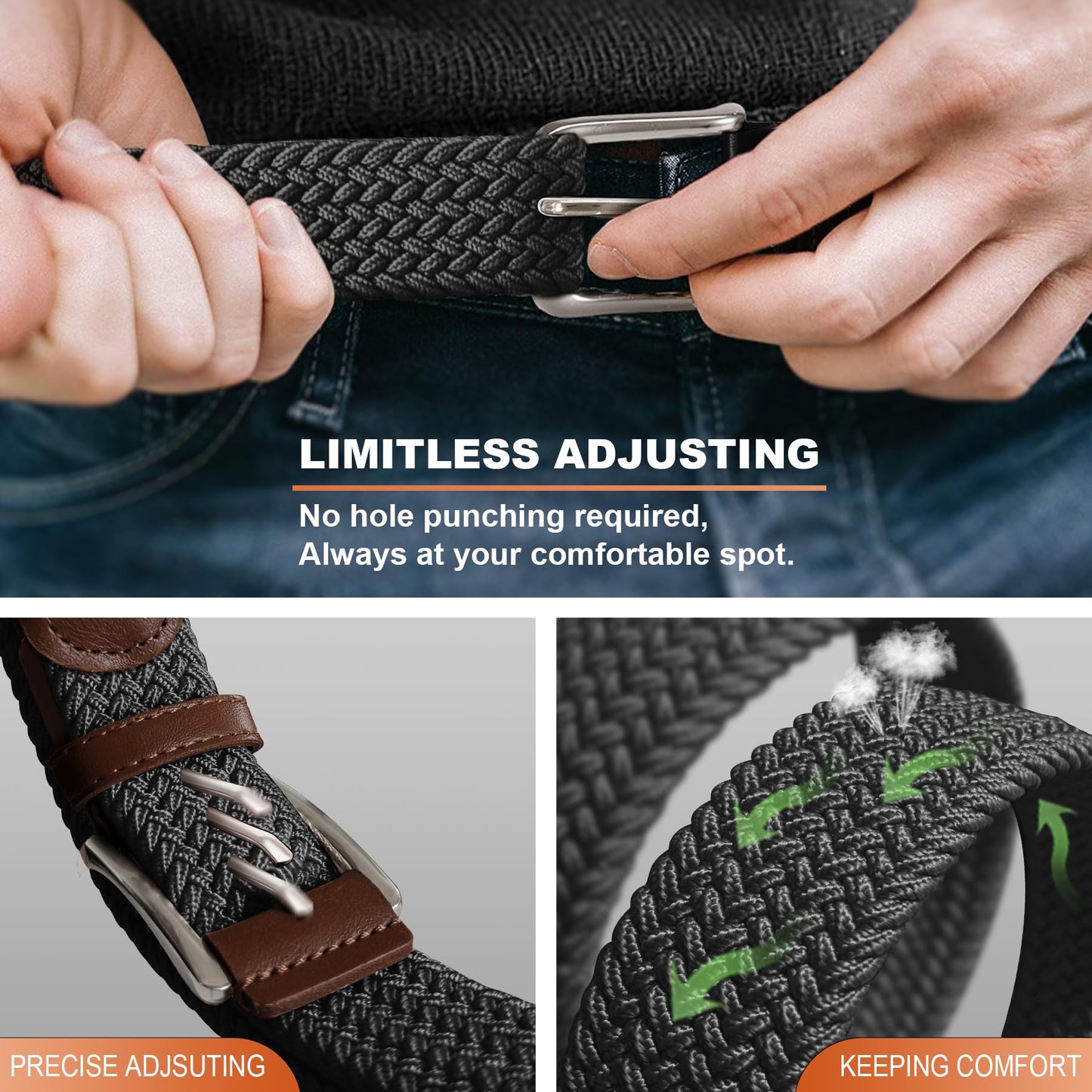 Housmai Stretch Braided Belt for Men -Mens Gift Elastic Woven Golf Belt 1 3/8"- for Golf Jeans Casual Wear