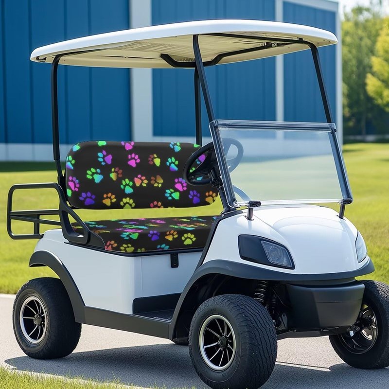 Rarucativ Dog Paw Print Universal EZGO TXT Golf Cart Seat Covers Travel Sports Golf Cart Accessories Comfortable Breathable for 2-Person Seats Club Car