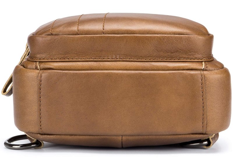 BULLCAPTAIN Leather Men Sling Bag Casual Crossbody Chest Bags Travel Daypack (Yellow brown)