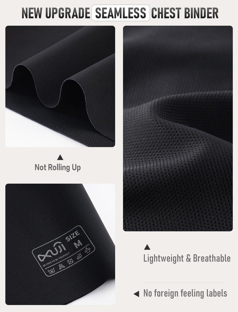 XUJI Seamless Chest Binder Women FTM Transgender Wireless Binder Sport Compression Bra Pullover Tank Top (B, M) Black