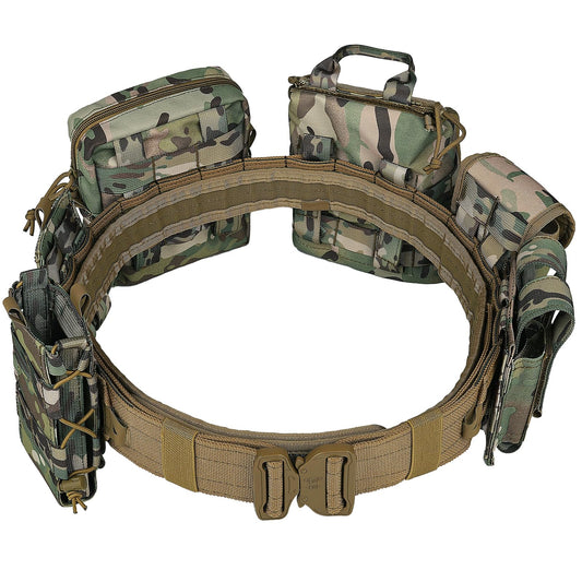 YAKEDA Tactical Molle Battle Belt -Airsoft Combat Belt Quick Release Rigger 1.75 Inch Inner & Oute EDC Belt Heavy Duty Belts for Men (CP)