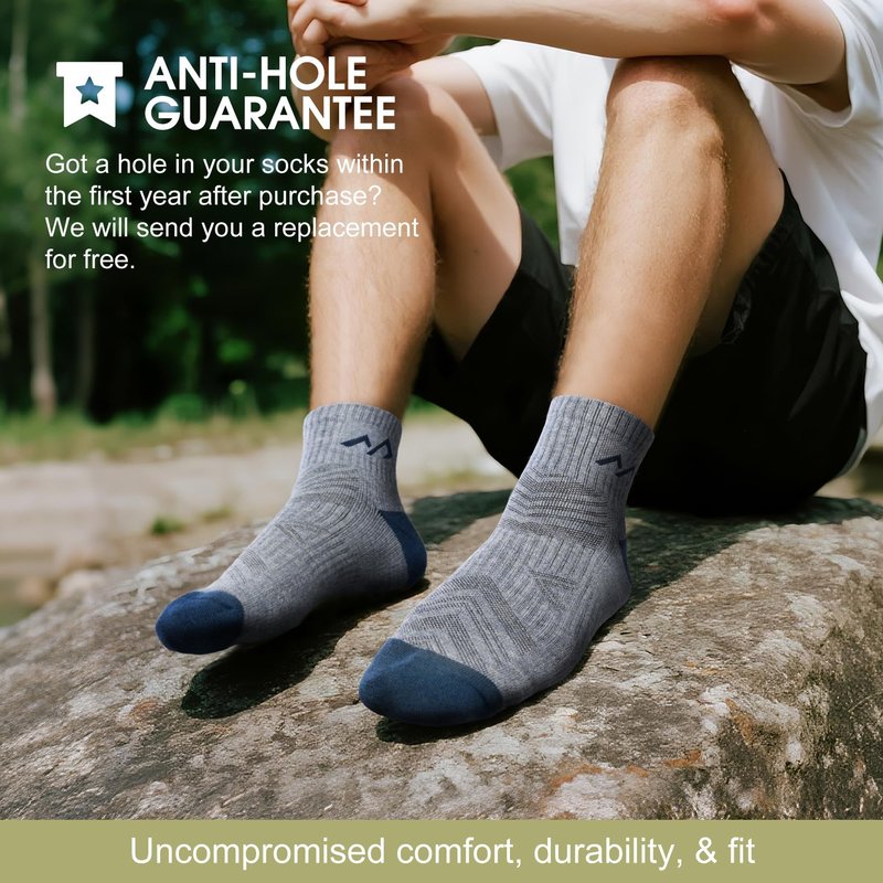 innotree Merino Wool Hiking Socks for Men,Quarter Ankle Compression Thick Cushion Breathable Anti Odor Socks, 5 Pairs, Large
