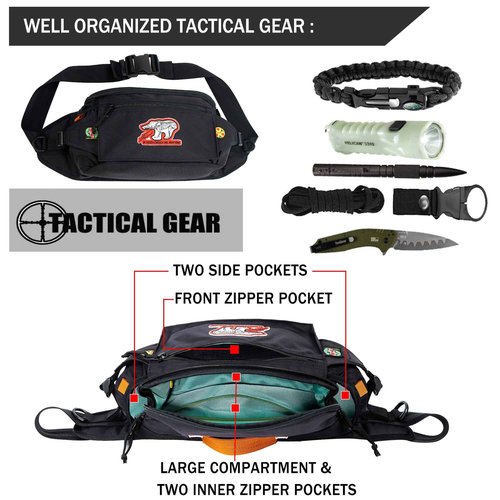 Rough Enough Tactical Fanny Pack for Men Crossbody Large Waist Bag for Travel Fishing Hiking Hunting Black 5L