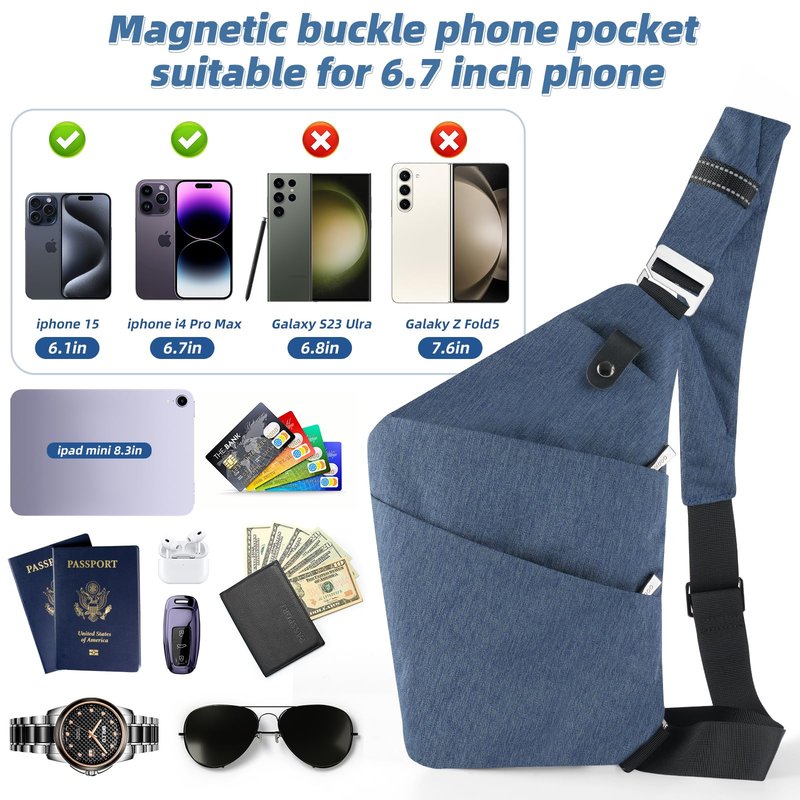 VADOO Sling Bag - Anti-theft Crossbody Shoulder Bag for Men and Women (Navy Blue)