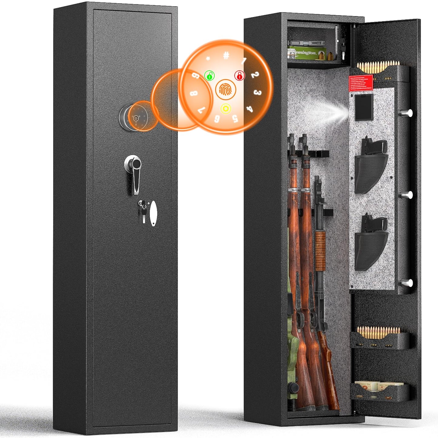 Bonusall Fingerprint Rifle Gun Safe, Large Shotgun Rifle Safe Quick Access, Long Gun Cabinet with Fingerprint Keypad for Home and Pistol, Electronic Gun Locker with 3 Adjustable Shelf, Lock Box