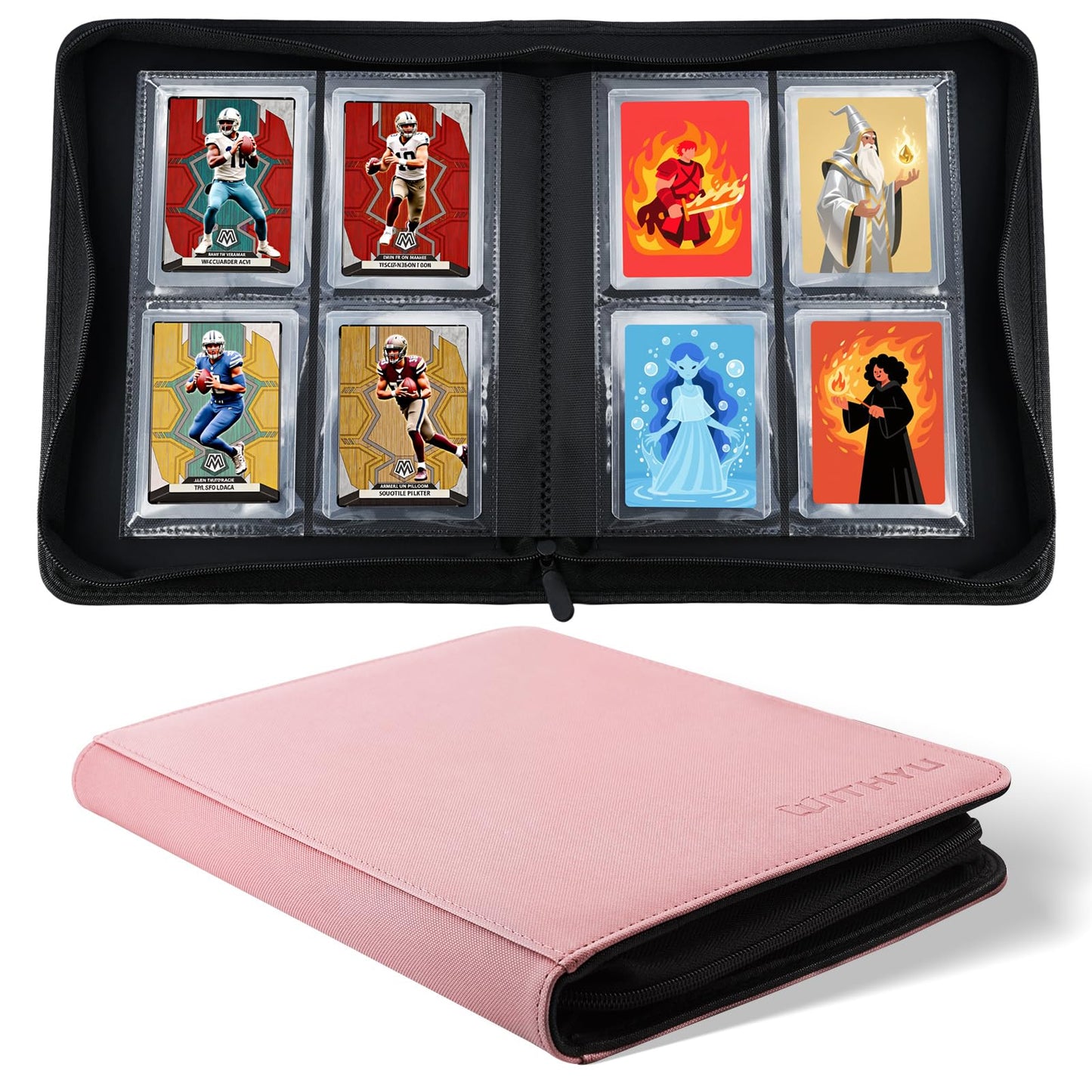 WITHYU Toploader Binder Holds 128 Top Loaders, 4 Pocket Ringless Card Holder for 3" x 4" Rigid Cards, Trading Card Album Small Top Loader Binder for Sports, TCG, MTG (Pink)