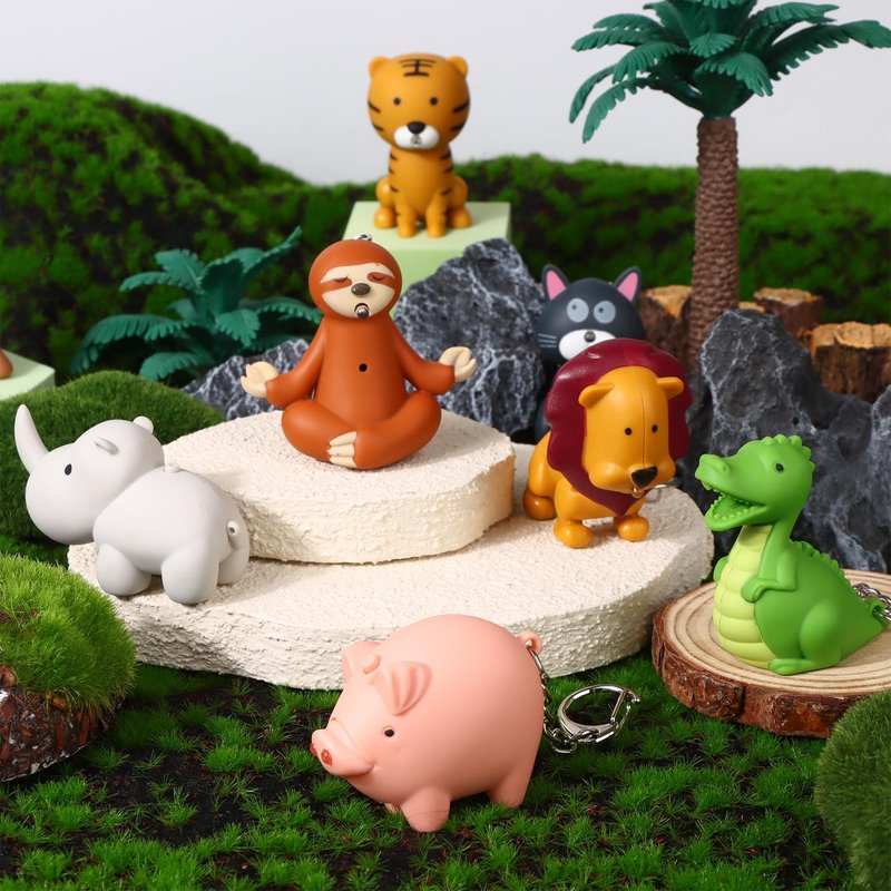HCEWSBFD 9Pcs Nurse Flashlight Pediatric Flashlight Keychain Animal Crocodile Tiger Pig Sloth Brown Dog Lion Cat Rhino Flamingo Keychain Pen Light for Nurse Badge Reel