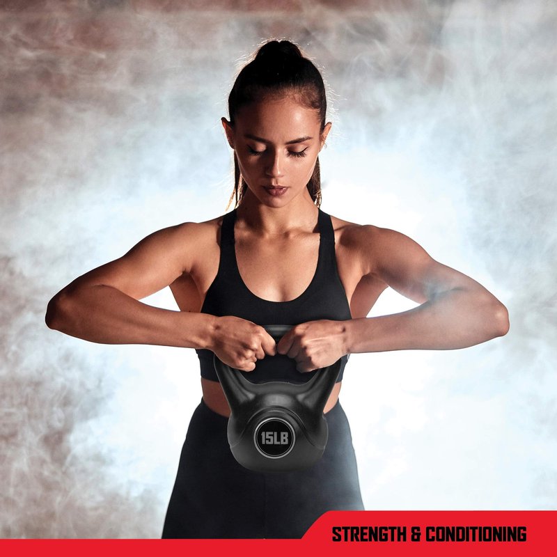 RBX Cement Kettlebell with Shock-Proof Plastic Coating - Kettlebell Sets for Home Gym and CrossFit Training, Comes in 4 Weight Options (5, 10, 15, 20 Pound Kettlebell Sets)