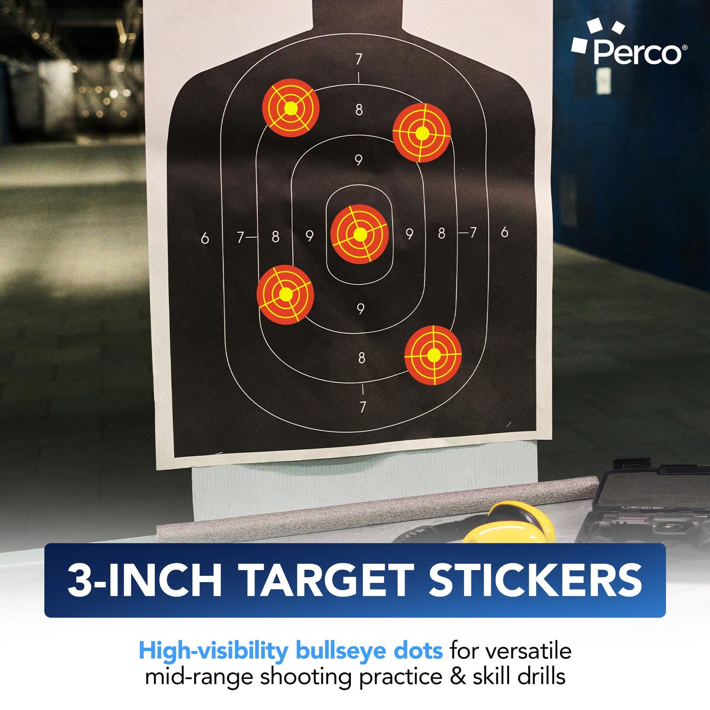 3-Inch Perco Red with Fluorescent Yellow Rings Shooting Target Stickers—Bullseye Targets with No Splatter Effect for Rifles, Handguns, BB Guns, Indoor & Outdoor Shooting—Made in USA —500 Stickers/Roll