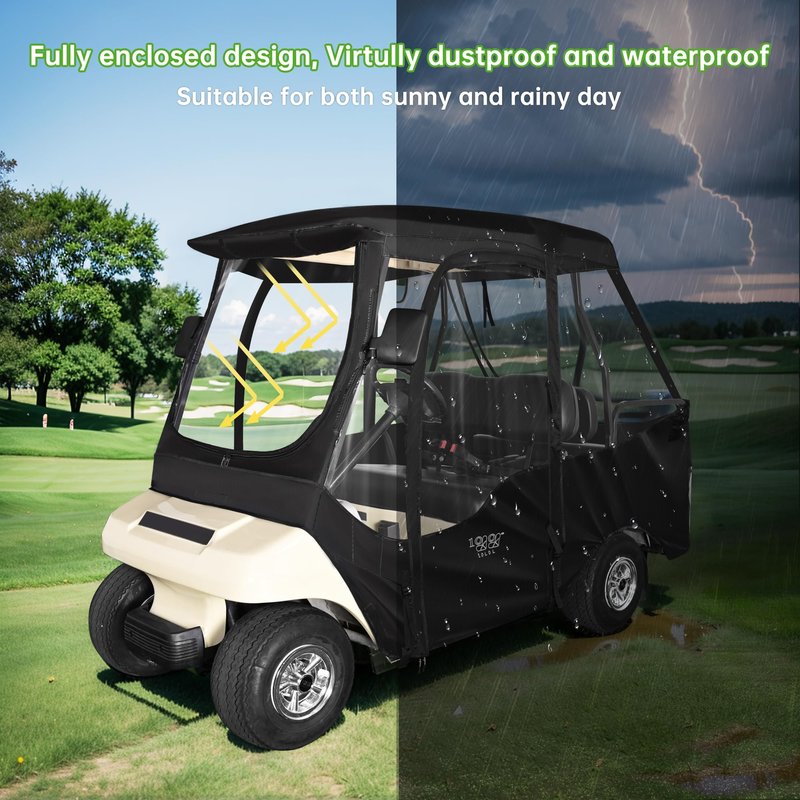 10L0L Golf Cart Enclosure for Club Car DS 4 Passenger (2+2), Waterproof 420D Oxford Rain Cover with Clear PVC Windows, Side Mirror Openings & Rear Light Visibility, All-Weather Driving Protection