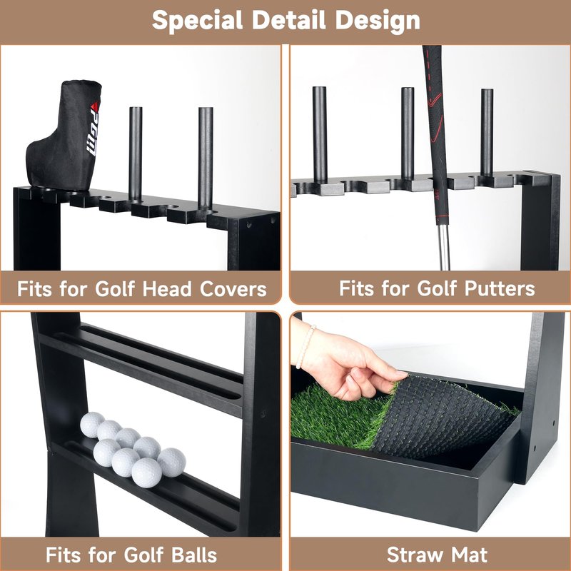 Alytree Golf Putter Stand, Golf Club Holder for 36 Balls Tray Storage & 6 Clubs & 3 Head Covers, Display Rack Organizer for Home Indoor Outdoor Office
