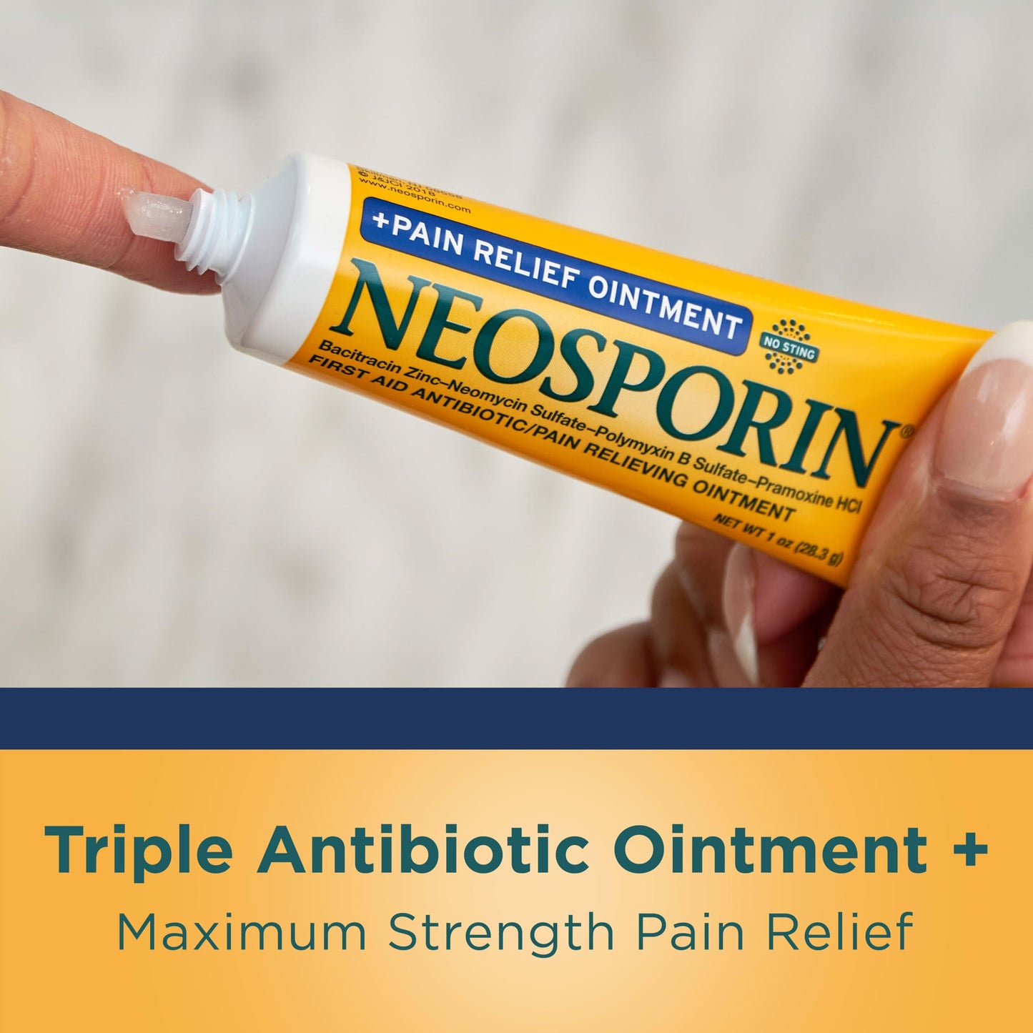 Neosporin + Maximum-Strength Pain Relief Ointment, Triple Antibiotic, Soothing Infection Protection, No-Sting Topical First Aid Wound Care for Minor Cuts, Scrapes & Burns, 1 Oz Tube