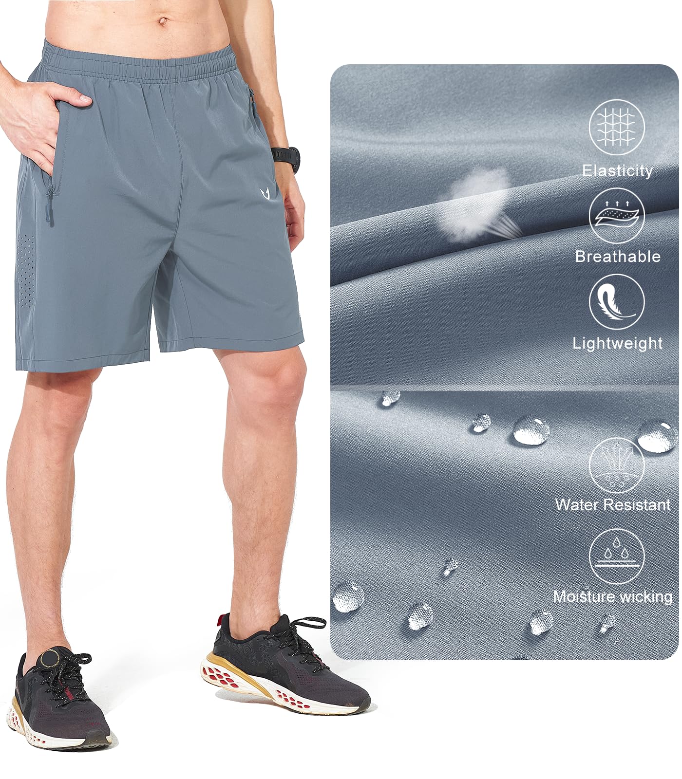 NORTHYARD Men's Athletic Running Shorts Gym Workout 7"/9"/5" Quick Dry Lightweight Sports Basketball Tennis 3 Zipper Pockets CLOUDGREY M