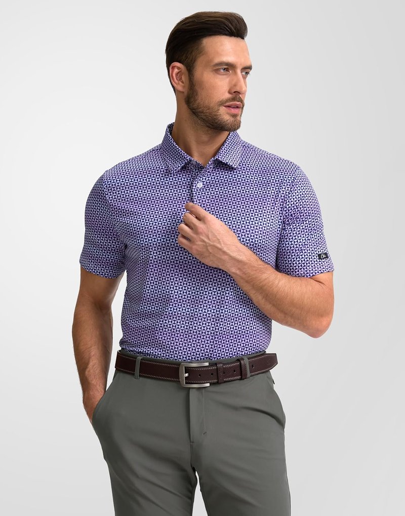 Men's Golf Polo Shirt - Short Sleeve Dry Fit Moisture Wicking Casual Print | Comfortable Activewear for Golf
