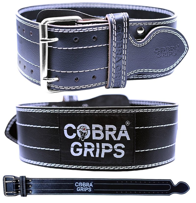 Weight Power Lifting Belt 4” Wide Cobra Grips Premium Genuine Leather Belt for Men & Women Adjustable Weightlifting Back Support (Black, X-Large 41"-49")