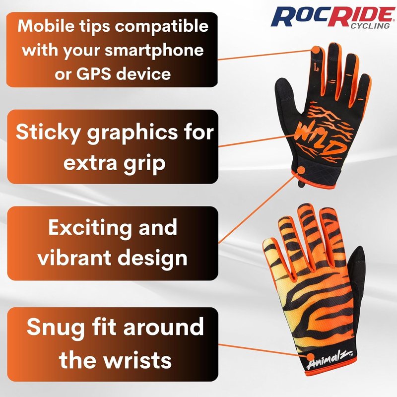 Animalz Full Finger Women's Cycling Gloves - Screen Compatible Tips | Mountain Biking & BMX, Expressive Animal Print Designs