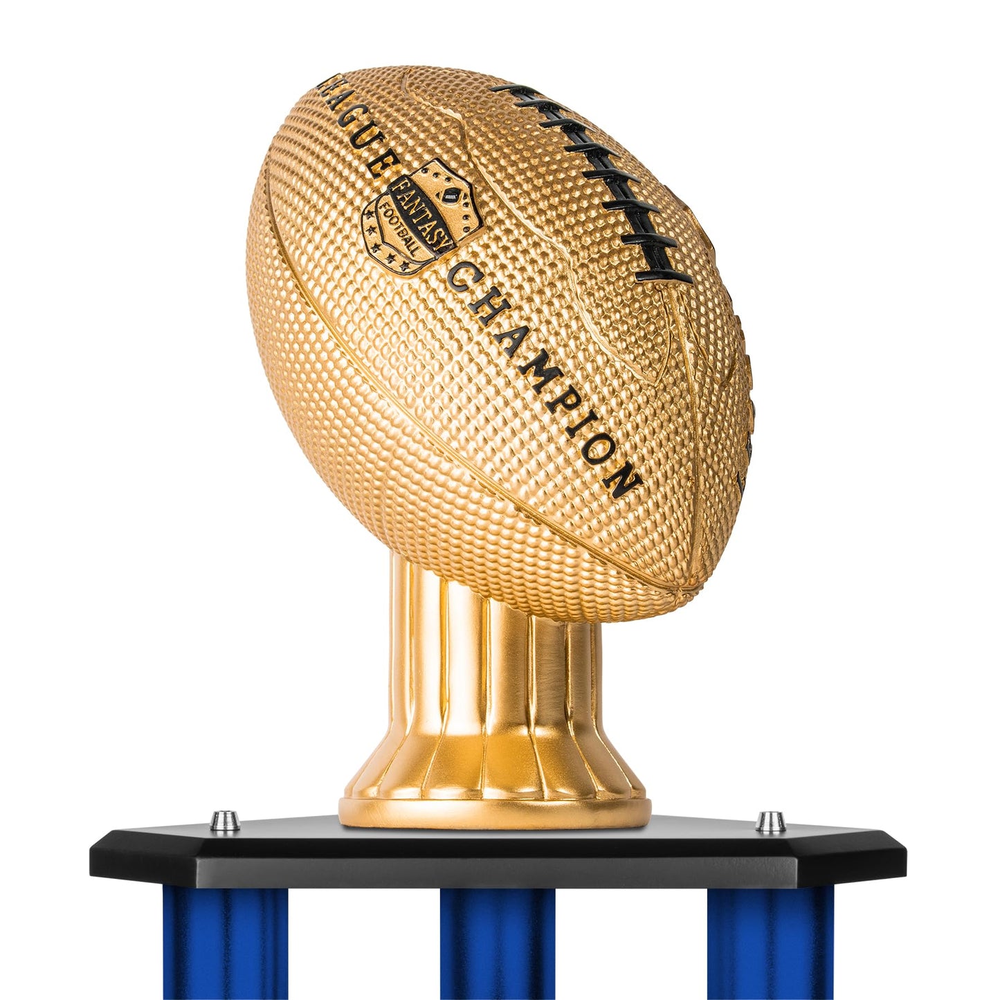 TrophySmack Perpetual Fantasy Football Trophy - Customizable Championship Trophy Award Winner | Free Engraving up to 19 Years Past Winners, 56 Inch Tall (Blue Gold)