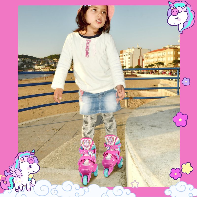 MoSoulais Unicorn Kids Roller Skates Adjustable Girls Roller Skate with Light Up Wheels Toddler Roller Skates Birthday Girly Gift for Youth Children Beginner Ages 5 6 7 8 - Pink S(10.5C-13C)