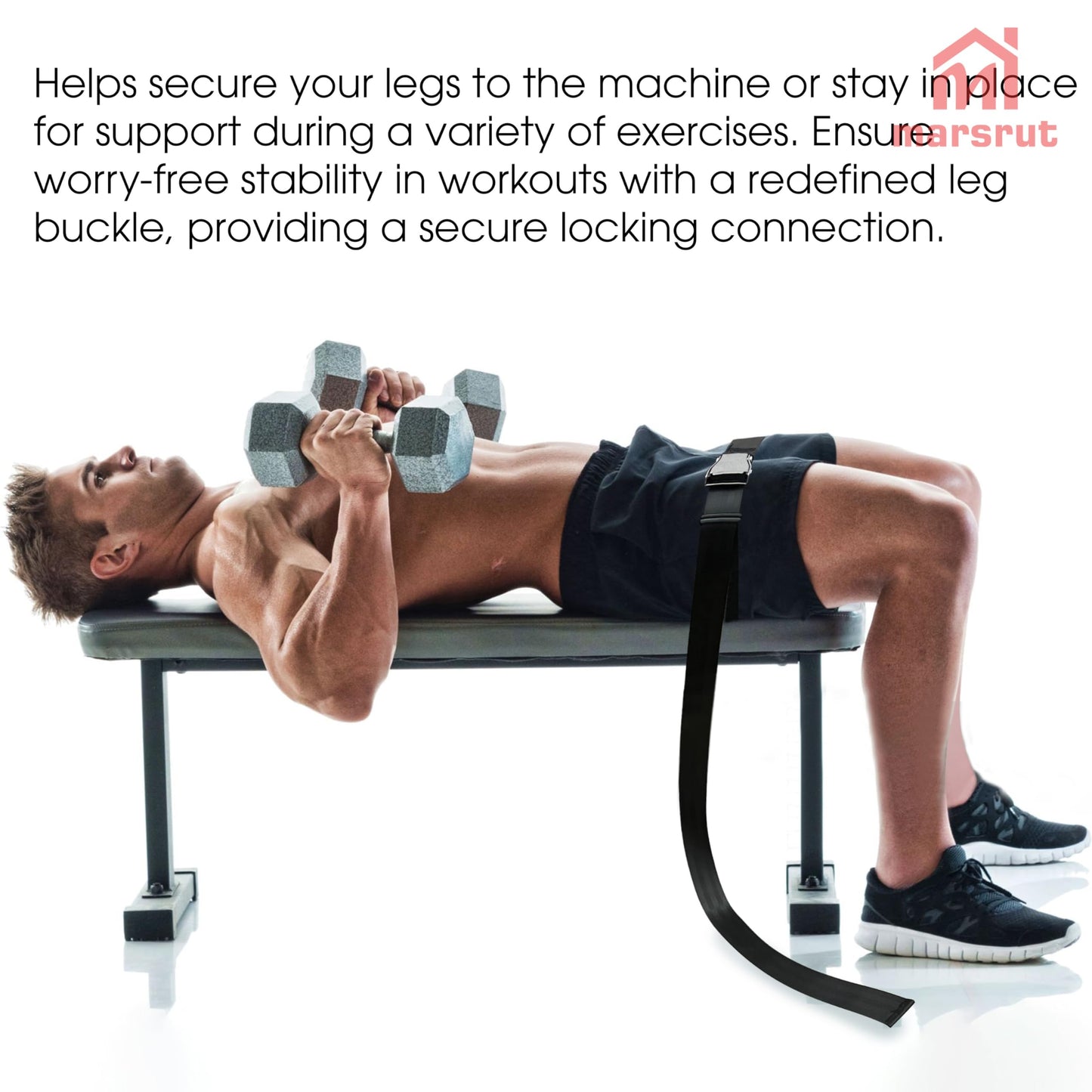 Gym Seatbelt, Leg Extension Lifting Seatbelt, Nordic Hamstring Curl Strap on Bench, 5.6ft L, Buckle Squat Collar for Workouts Machine, Home Gym Stretch & Mobilization Exercise for Men Women, with Logo