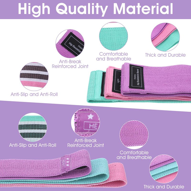 Kifmurase 6PCS Fabric Resistance Bands for Legs, 3 Strength Level Elastic Stretching Assist Band with Portable Bag, Non-Slip Workout Bands for Squats Yoga Therapy, Women Cloth Band for Working Out