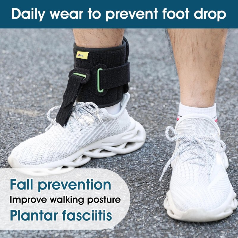 Adjustable Drop Foot Brace Foot Up AFO Brace Unisex Fits for Right/Left Foot Orthosis Ankle Brace Support, Improve Walking Gait, Effective Relieve Pain for Achilles Tendon (Black)