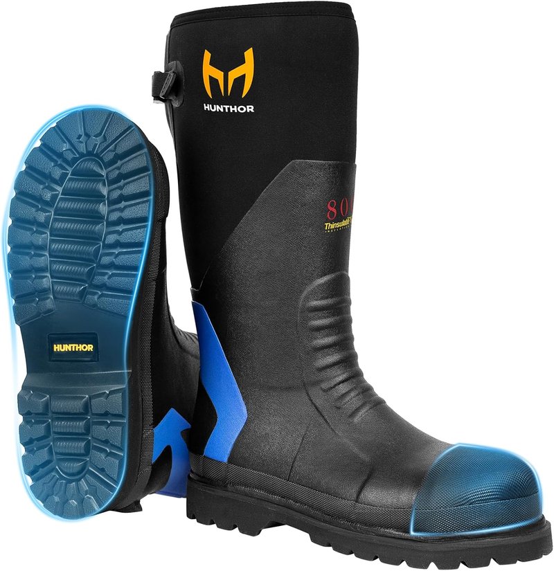 Rubber Work Boots - 800g Insulated, Puncture-Proof Steel Toe & Shank | Waterproof Neoprene for Farming & Construction (Size 6-14)