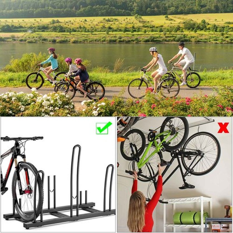 CXWXC 1-3 Bicycle Stand - Bike Floor Parking Stand for Garage/Home - Bike Storage Rack Mountain Road Bikes Kids Bike and BMX Bikes (for 3 Bikes)