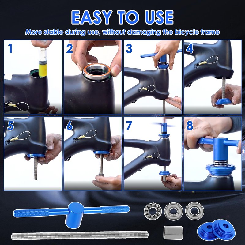 Bike Headset Press Tool, BB Axle Installation Tool, Electroplating Bike Headset Press Installer With Detachable Handle for Most Standard Bicycle Frame(Blue)