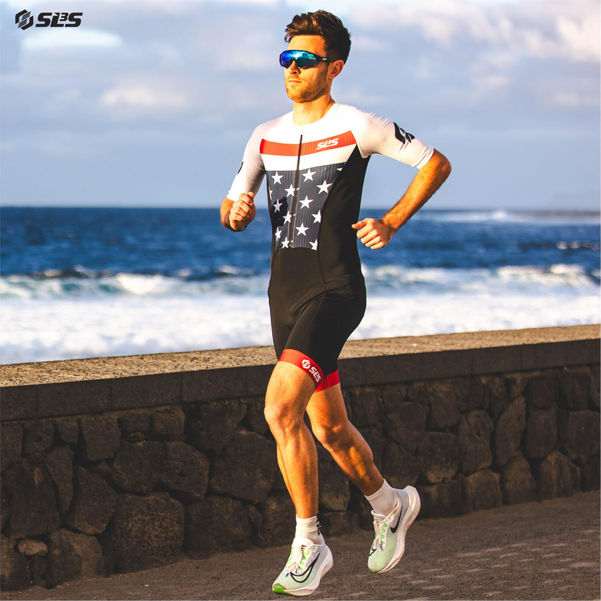 SLS3 Triathlon Suits Mens Elite Aero Tri Suit Men - Trisuit Triathlon - Full Zip, Aero Sleeves, Internal and Rear Pockets (Horizon, Large)