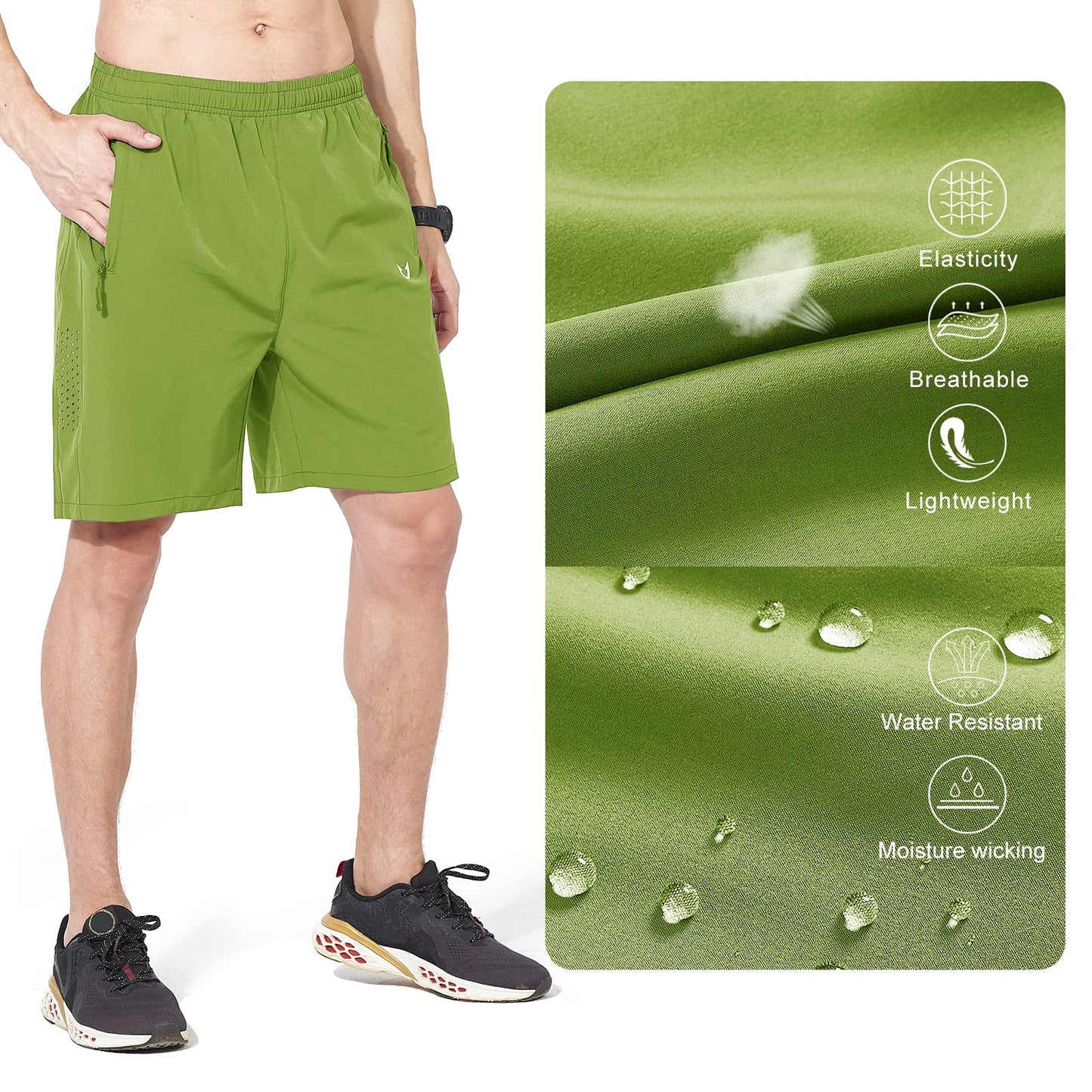 NORTHYARD Men's Athletic Running Shorts Quick Dry Workout Shorts 7"/ 5"/ 9" Lightweight Sports Gym Basketball Shorts Hiking Exercise Greenery M