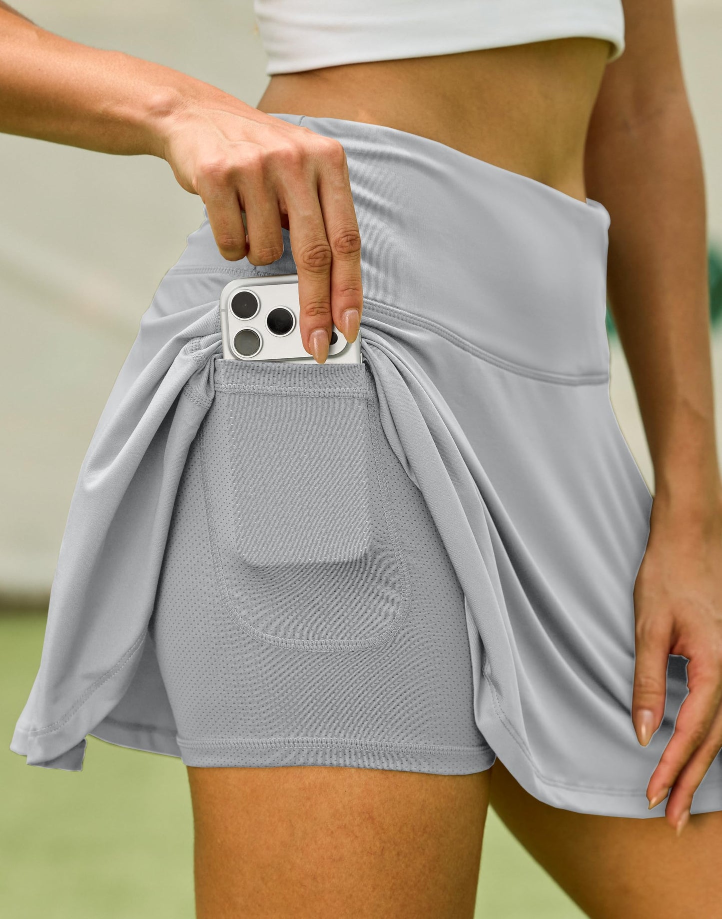 SANTINY Pleated Tennis Skirt for Women with 4 Pockets Women's High Waisted Athletic Golf Skorts Skirts for Running Casual (Grey_XL)