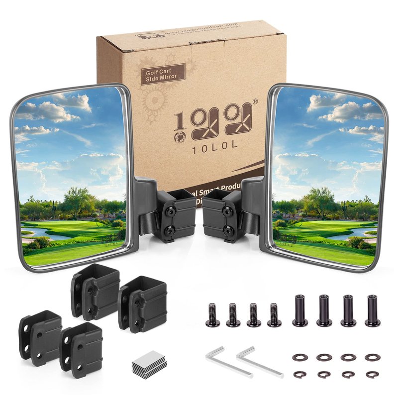10L0L Golf Cart Side Mirrors, No Drilling Universal Rear View Mirror Folding Adjustable 180 Degree for EZGO Club Car Yamaha 0.75' 1' 1.25' Square Tube
