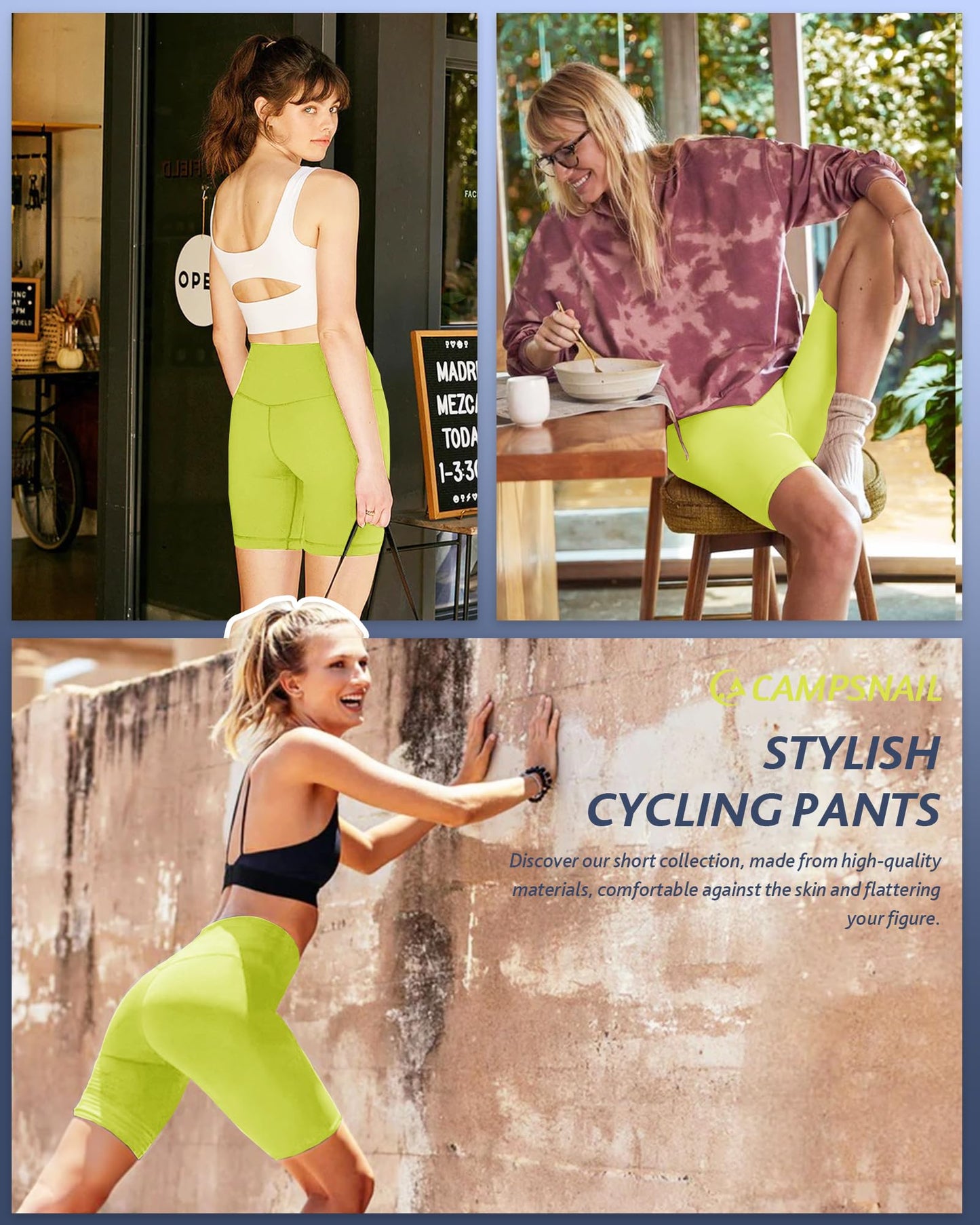 CAMPSNAIL Workout Biker Shorts Women - 3"/5"/8" High Waisted Tummy Control Spandex Booty Volleyball Shorts for Yoga Dance Neon Yellow