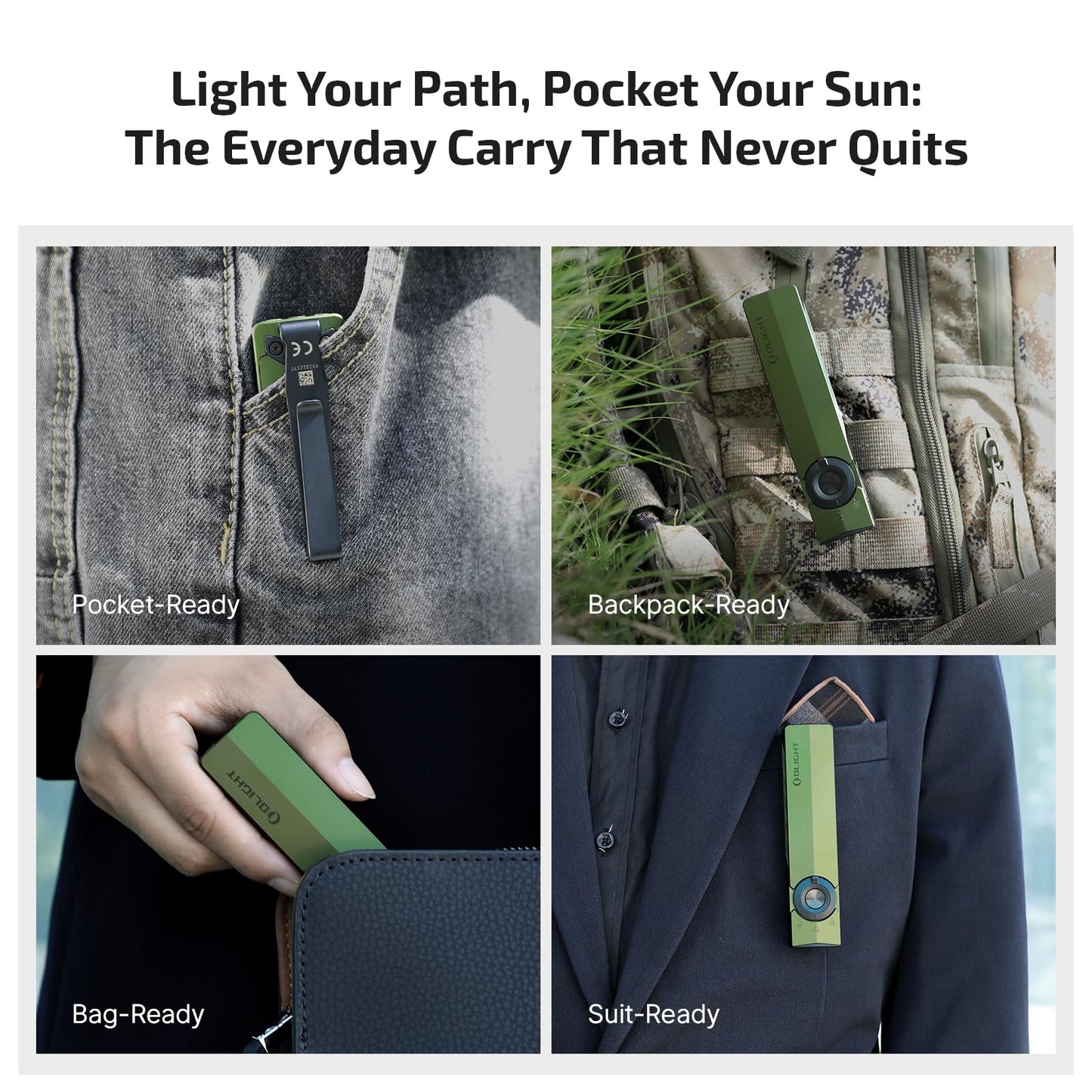 OLIGHT ArkPro EDC Flat Flashlight Rechargeable with Green Beam, UV and White LED,1500 Lumens USB-C Pocket Camping Flashlight, Spotlight Floodlight for Outdoor Emergency Working (OD Green CW)