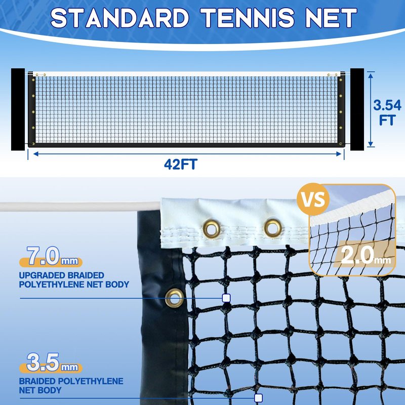 VANCL Double Tennis Net Outdoor Heavy Duty Replacement Net Professional Tennis Court Net Portable Double Tennis Net Nylon for Standard Tennis Courts