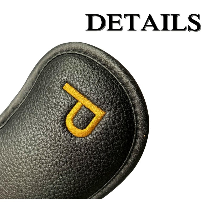 10pcs Golf Iron Covers 4 Leaf Clover Golf Iron Head Covers Synthetic Leather Golf Iron Covers Set Iron Headcovers Golf Club Head Covers for Iron Wedges fits for All Brand (Gold Clover-Black Base)