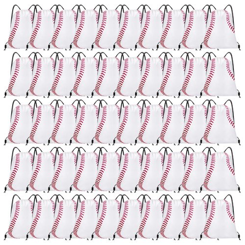 Grneric 50 Pcs Drawstring Bags Softball Baseball Basketball Football Goodie Favor Bags Cinch Bag Sackpack for Sports Teams (Baseball)