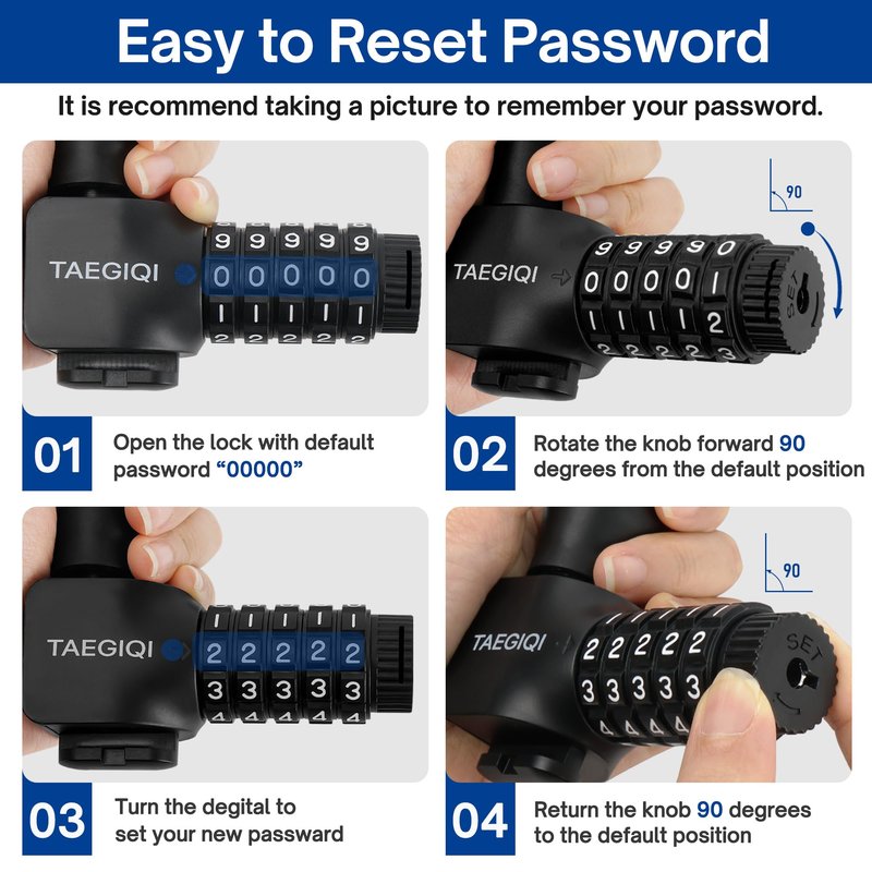 TAEGIQI Bike Lock, 5 Digit Combination Heavy Duty Anti Theft Bike Chain Lock and 2 Keys, 3.2ft Long, High Security Bicycle Lock for Bike, Scooter, Door,Gate, Escooter