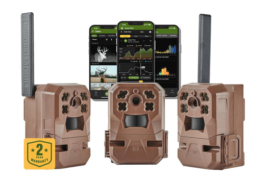 Moultrie Edge Cellular Trail Camera - 3 Pack - Auto Connect - Nationwide Coverage - 720p Video with Audio - Built in Memory - Cloud Storage - 80 ft Low Glow IR LED Flash