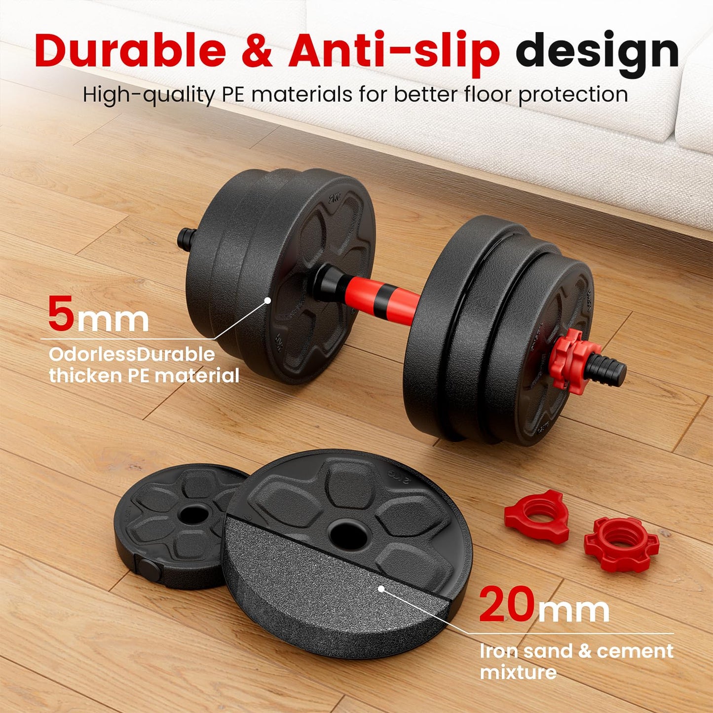 BDSHE 45lbs Adjustable Dumbbell Set, 4-in-1 Dumbbell set，Suitable Men/Women