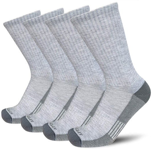 APTYID Men's Moisture Wicking Cushioned Crew Work Boot Socks, Size 9-12, Grey, 4 Pairs