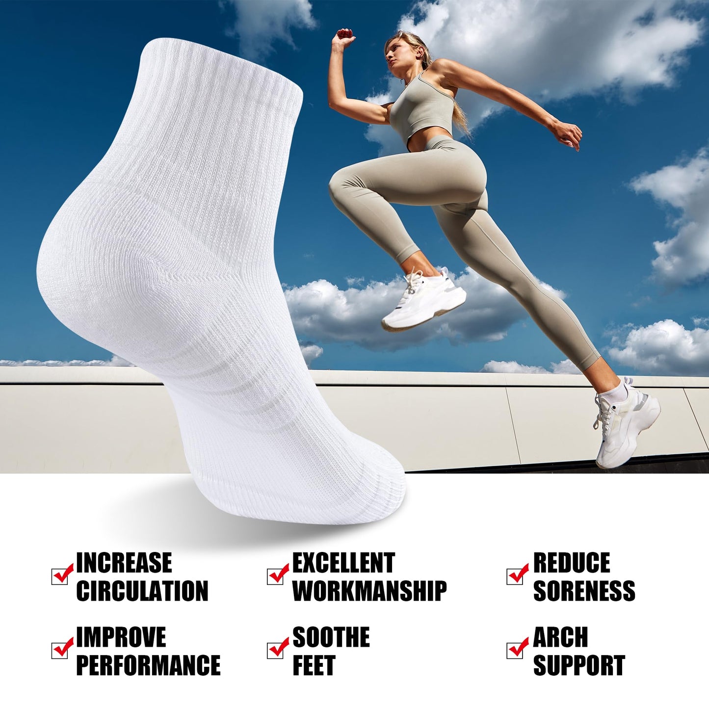 Lapulas Athletic Quarter Socks for Men Women, Cotton Mesh, Cushioned Arch Support, Non-Slip Running Ankle Design, 6 Pack