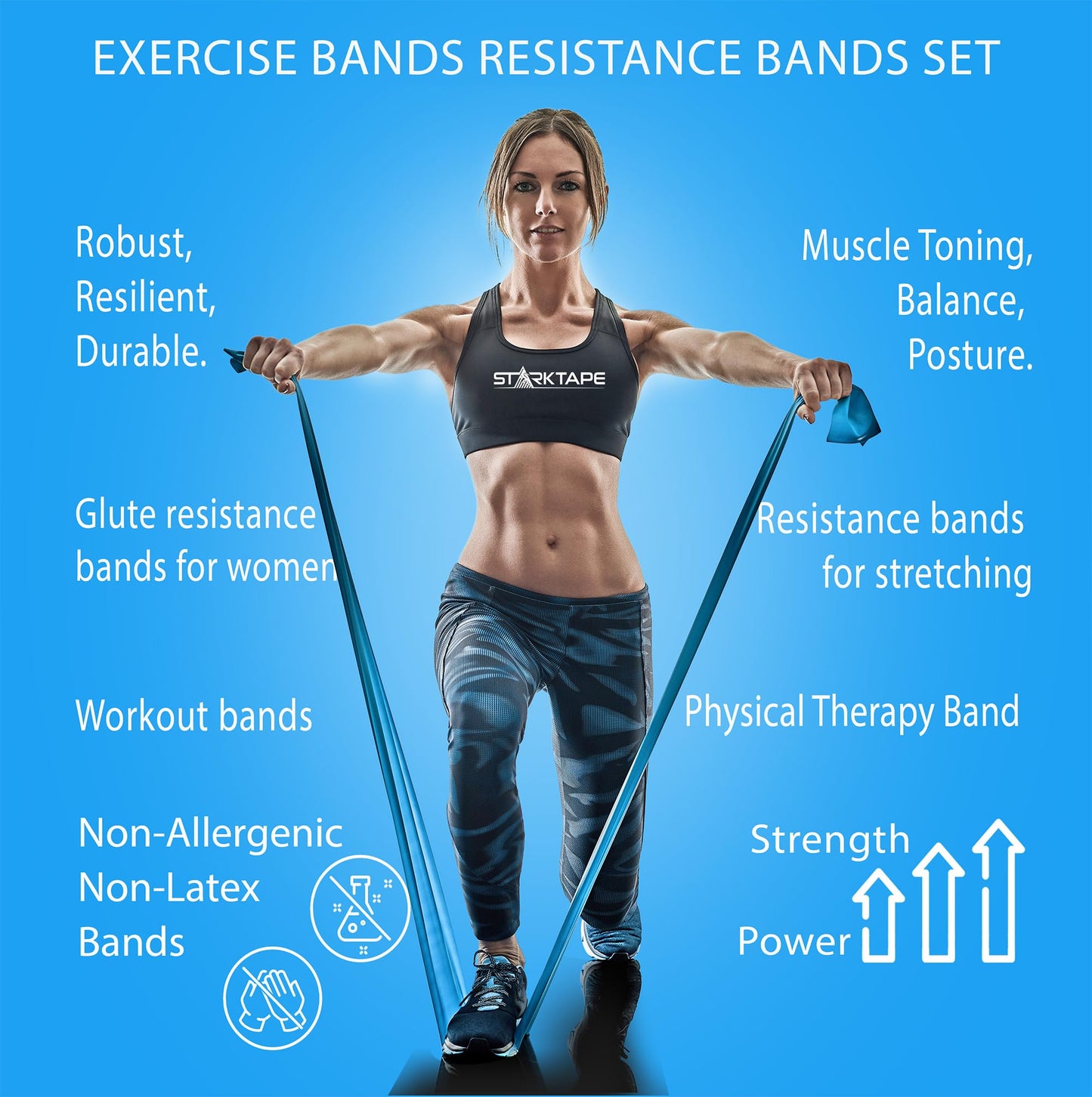 Starktape Resistance Bands Bulk 8 Yard Physical Therapy Professional. Non-Latex Elastic Exercise Fitness Workout Band for Upper & Lower Body, Pilates, Rehab, Yoga, Pilates, Training. Medium Green
