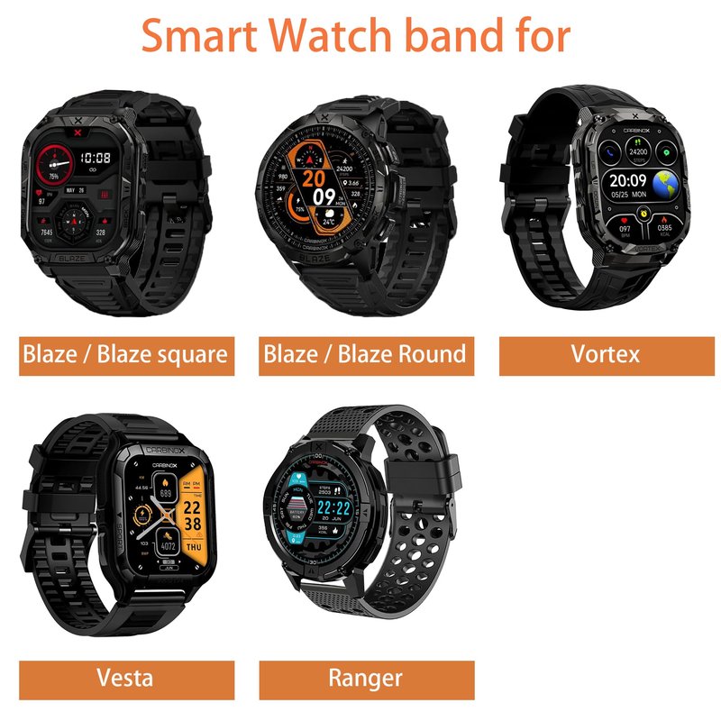 Lamshaw Compatible with CARBINOX Vortex bands, Solid Stainless Steel Heavy Band with Butterfly Folding Clasp Link Bracelet Compatible with CARBINOX Vortex, X-Ranger, Vortex, Vesta, Blaze Round, Blaze S, Blaze Square Smart Watch (Silver)