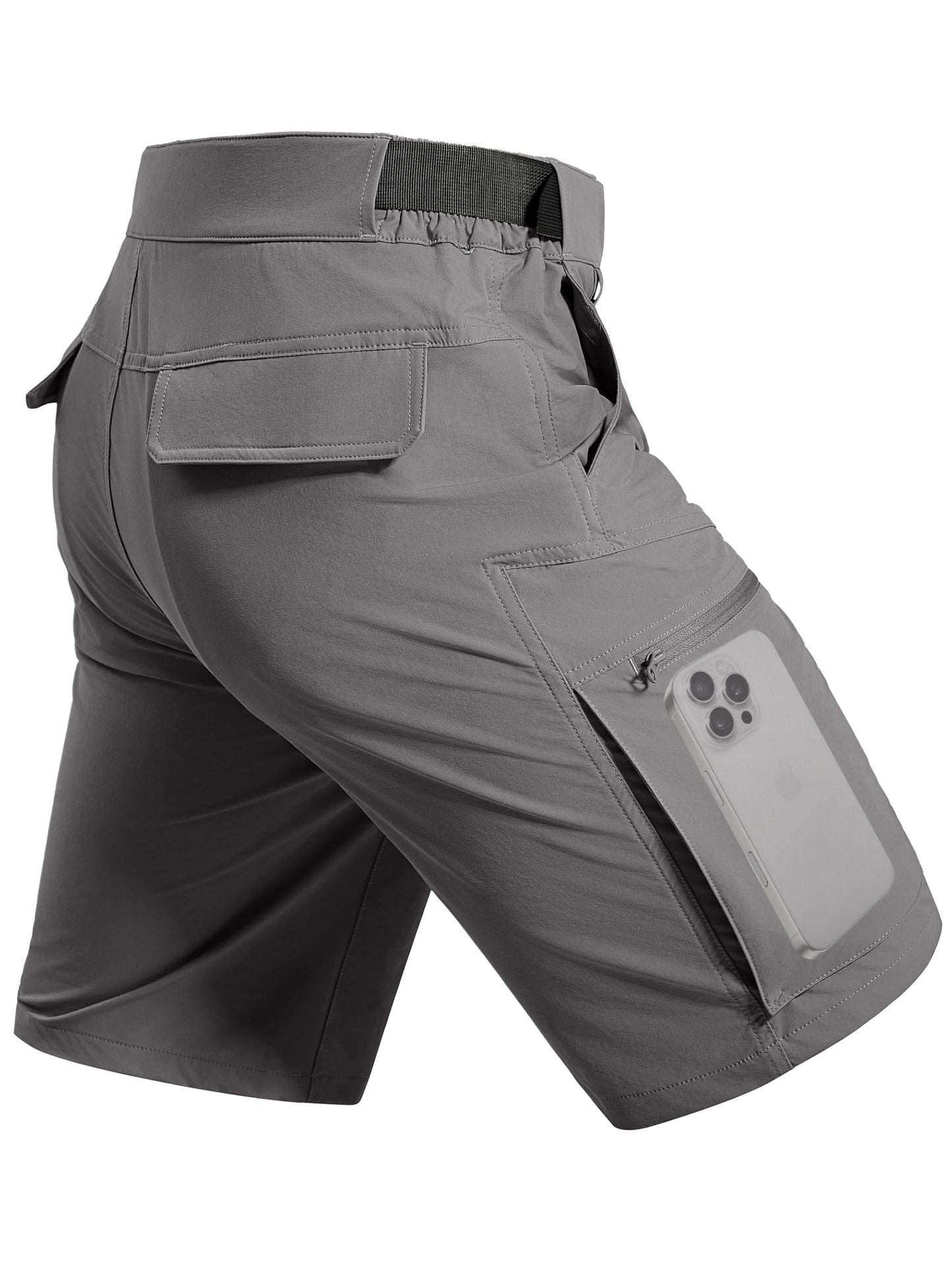 FREE SOLDIER Men's Cargo Hiking Shorts with Belt Lightweight Quick Dry Tactical Shorts with Pockets for Casual Work Golf(Gray,34W x 12L)