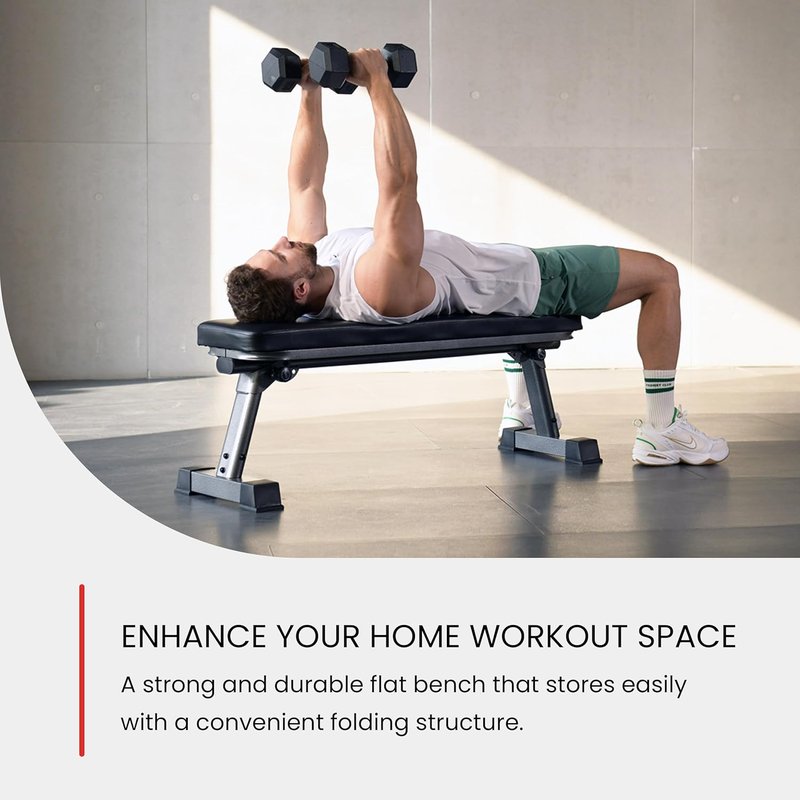 Foldable Flat Weight Training Bench - Multi-Purpose Gym Equipment for Ab Exercises | Compact Design