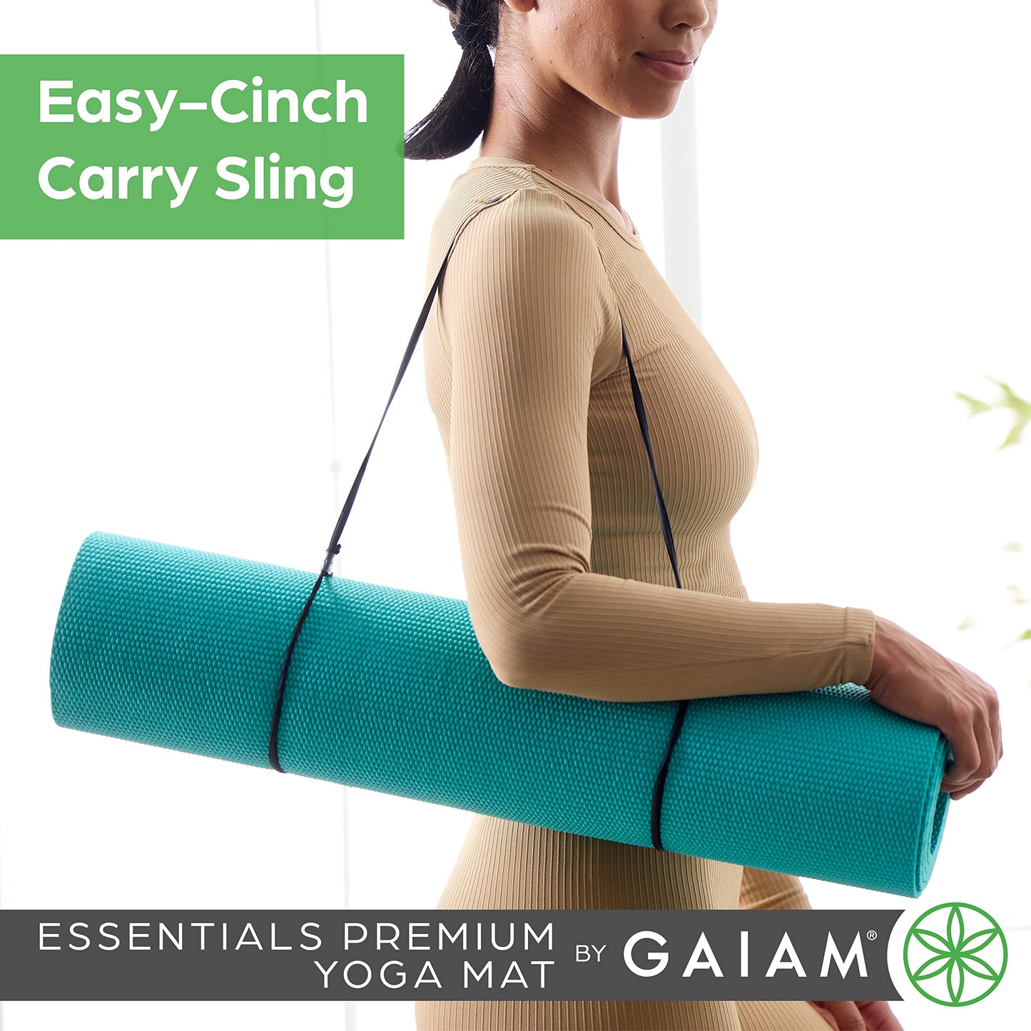 Gaiam Essentials Premium Yoga Mat with Carrier Sling, Navy, 72"L x 24"W x 1/4 Inch Thick